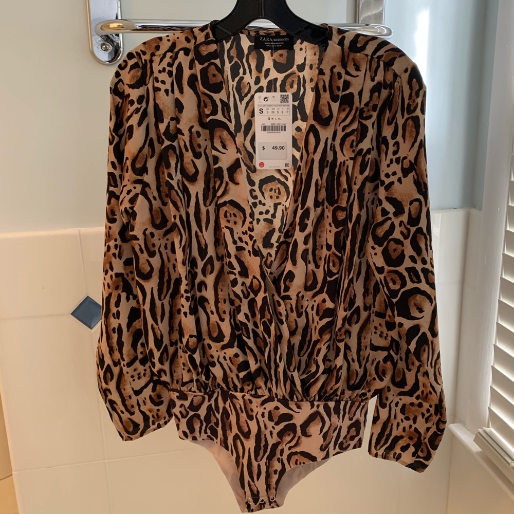 Zara Leopard Print Wrap Body Suit